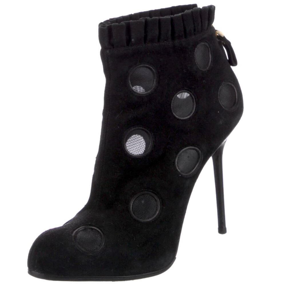 Auc SERGIO ROSSI Suede Mesh Accents Ankle/Sock Black Boots 6 - Picture 1 of 12